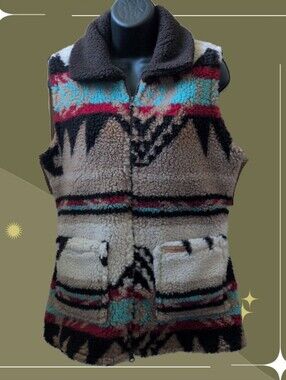 ✨ Powder River Outfitters Aztec Jacquard Berber Vest  Size M